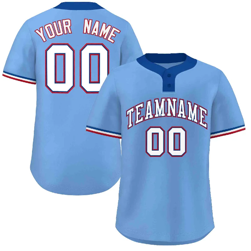 Baseball Jerseys with Contrast Stitching for Bold Design-Custom Light Blue White-Red Classic Style Authentic Two-Button Baseball Jersey