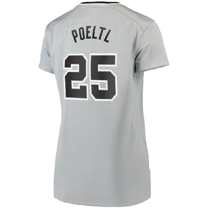 Basketball Jerseys with Mesh Inserts for Extra Ventilation-S.Antonio Spurs #25 Jakob Poeltl Fanatics Branded Women's Fast Break Replica Player Jersey Statement Edition Silver Stitched American Basketball Jersey