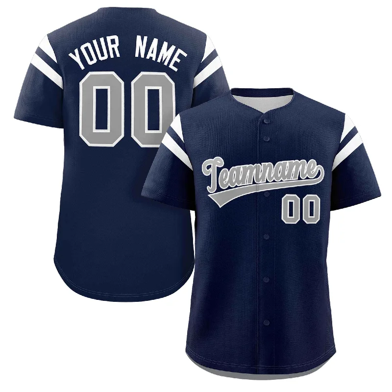 Baseball Jerseys with Soft Lining for Comfort During Play-Custom Navy Gray Classic Style Personalized Full Button Authentic Baseball Jersey