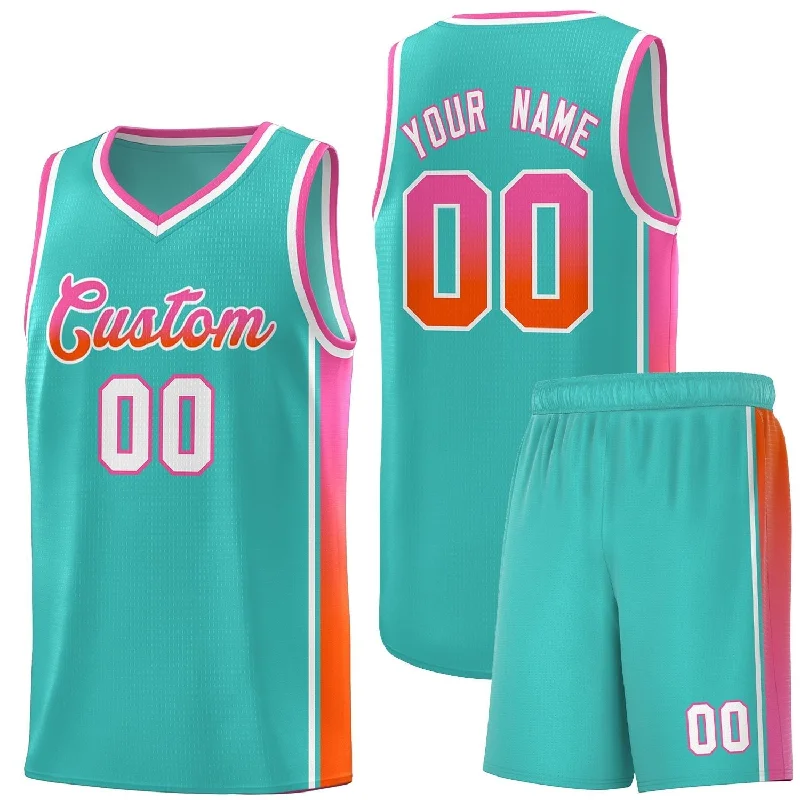 Basketball Jerseys with Custom Logo Printing for Unique Identity-Custom Aqua Pink-Orange Gradient Fashion Sports Uniform Basketball Jersey