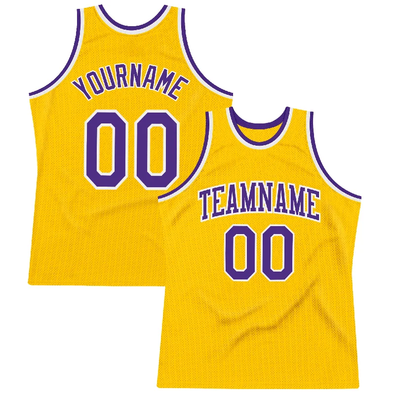 Basketball Jerseys with Lightweight Polyester Fabric for Breathability-Custom Gold Purple-White Authentic Throwback Basketball Jersey