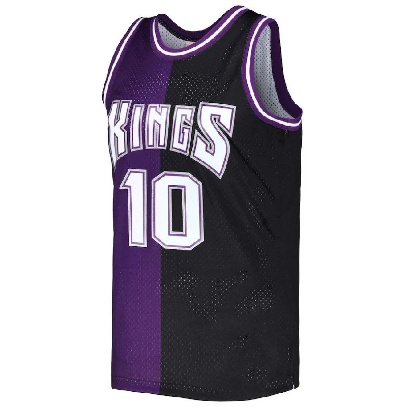 Basketball Jerseys with Full-Button Closure for Traditional Style-S.Kings #10 Mike Bibby Mitchell & Ness Hardwood Classics 2001-02 Split Swingman Jersey Purple Black Stitched American Basketball Jersey