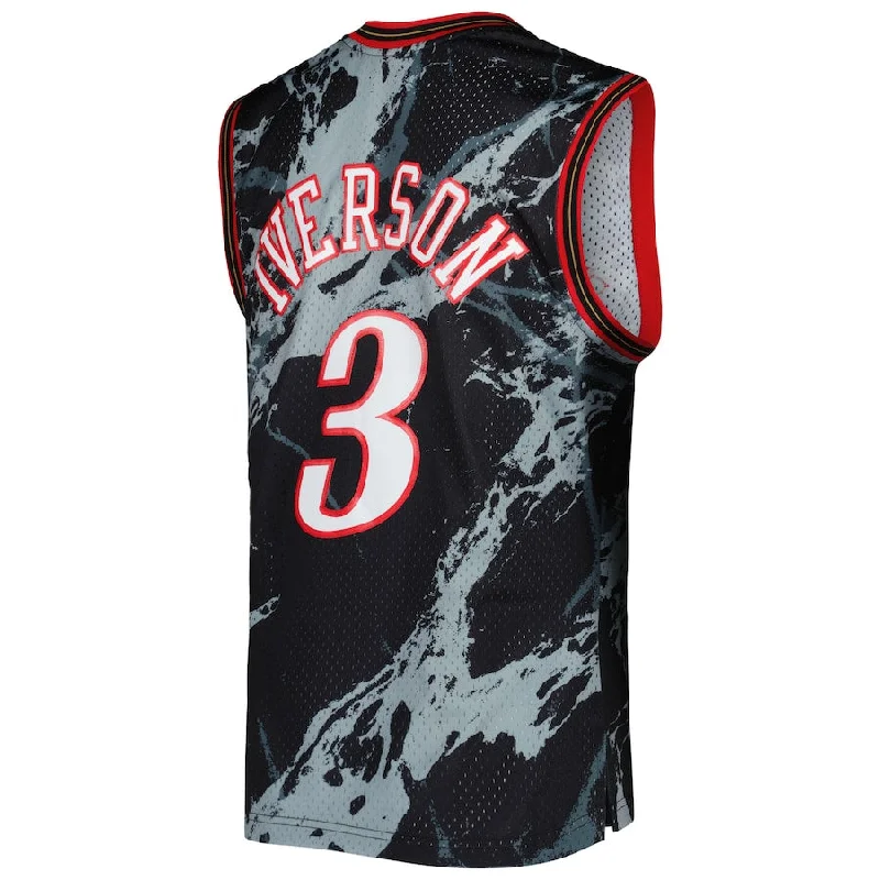 Basketball Jerseys with Colorful Patterns for Bold Look-PH.76ers #3 Allen Iverson Mitchell & Ness 2000-01 Hardwood Classics Marble Swingman Jersey Black Stitched American Basketball Jersey