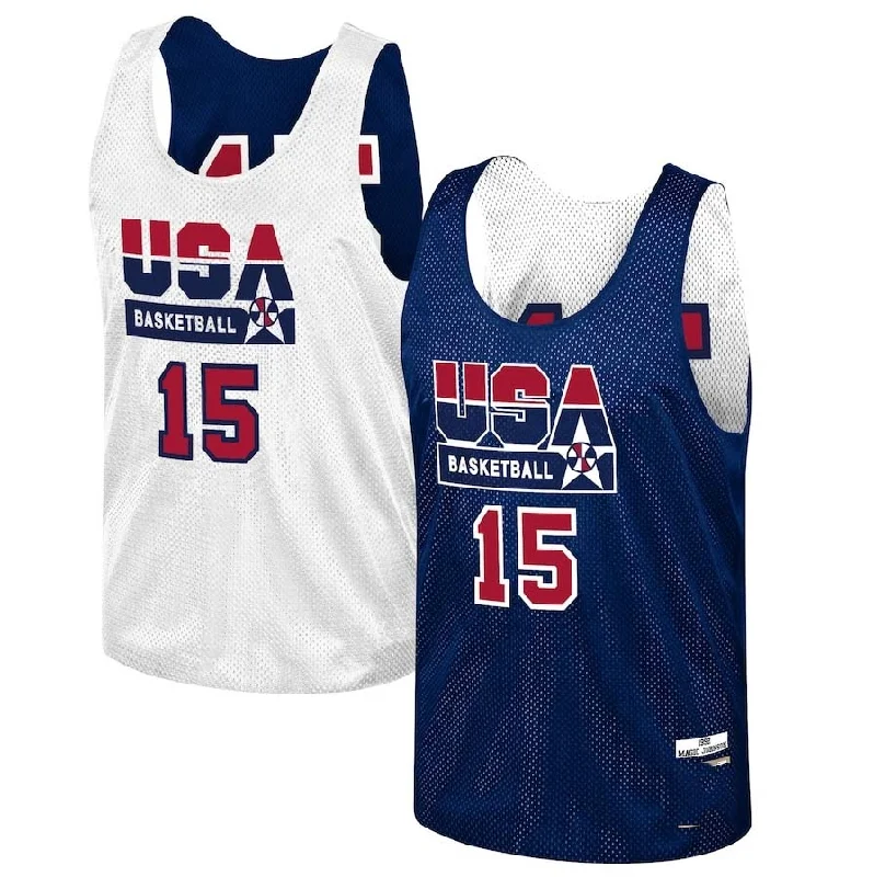 Basketball Jerseys with Anti-Chafe Seams for Comfort-USA Basketball #15 Magic Johnson Mitchell & Ness Training 1992 Dream Team Authentic Reversible Practice Jersey - Navy American Basketball Jersey