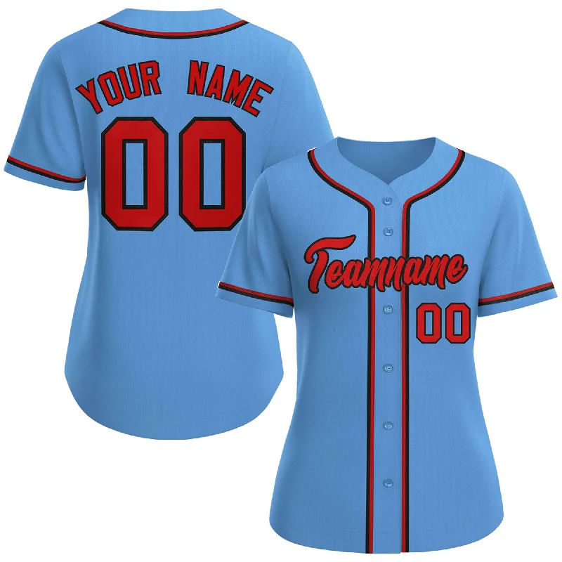 Baseball Jerseys with Button Placket for Traditional Style-Custom Light Blue Red-Black Classic Style Baseball Jersey For Women