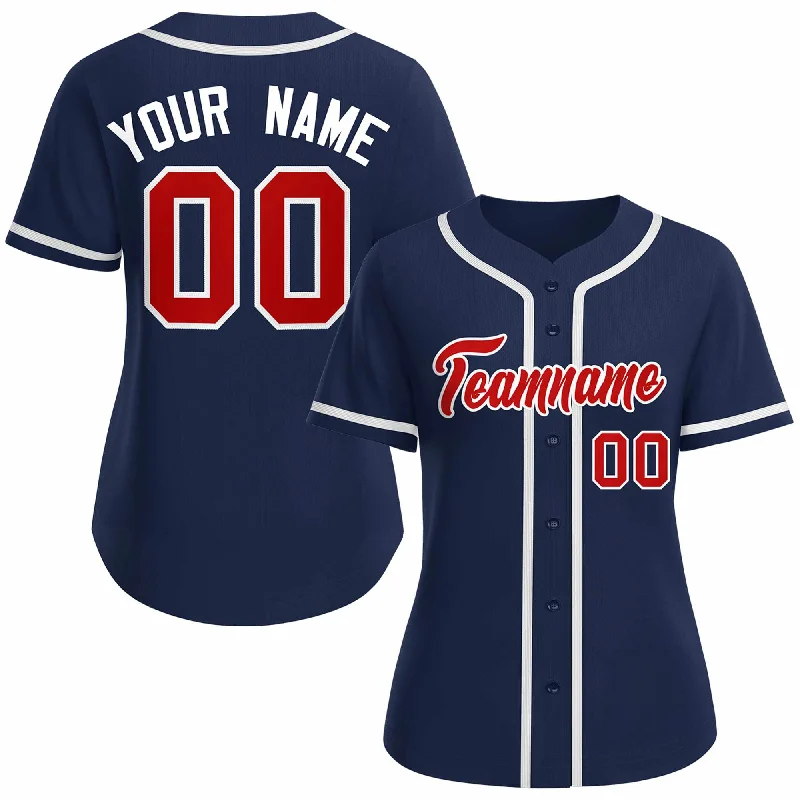 Premium Baseball Jerseys for Professional Teams-Custom Navy Red White Classic Style Baseball Jersey for Women