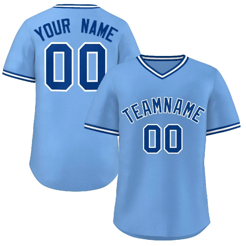 Baseball Jerseys with Full-Button Closure for Traditional Style-Custom Light Blue Royal-White Classic Style Personalized Authentic Pullover Baseball Jersey