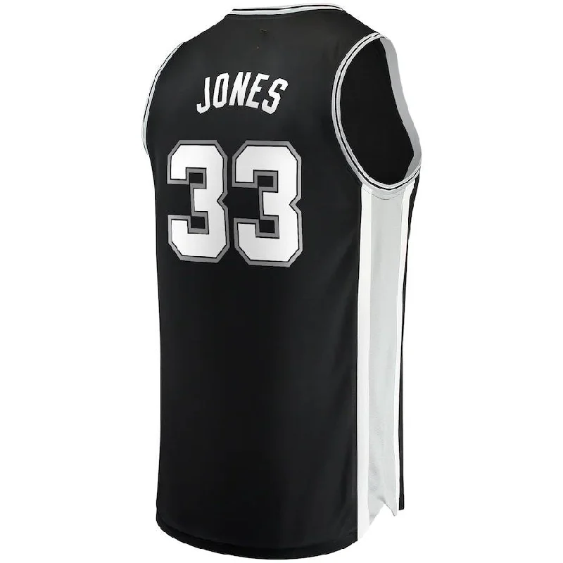 Basketball Jerseys with Soft Fabric for a Casual Look-S.Antonio Spurs #33 Tre Jones Fanatics Branded Fast Break Replica Jersey  Icon Edition Black Stitched American Basketball Jersey