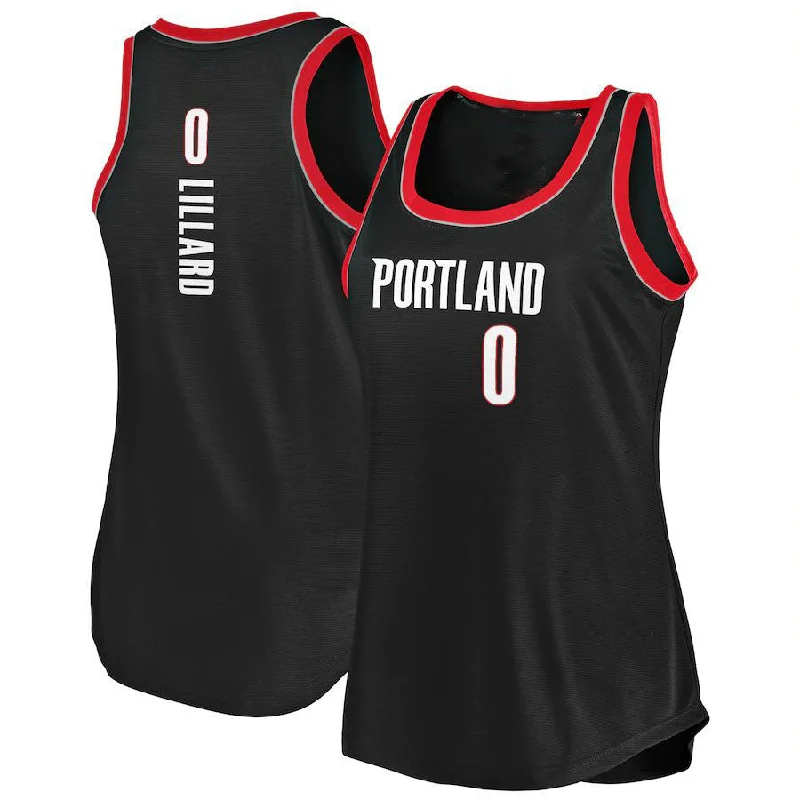 Basketball Jerseys with Soft Collar for Comfort-P.Trail Blazers #0 Damian Lillard Fanatics Branded Women's 2020-21 Fast Break Tank Jersey Icon Edition Black Stitched American Basketball Jersey