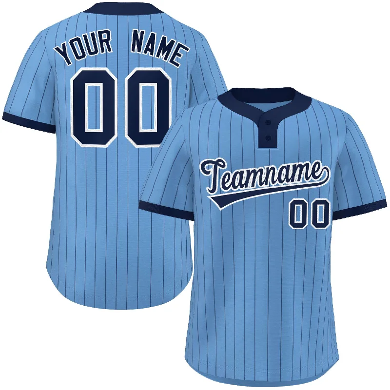 Baseball Jerseys with Side Panels for Stylish Look-Custom Light Blue Navy Stripe Fashion Authentic Two-Button Baseball Jersey