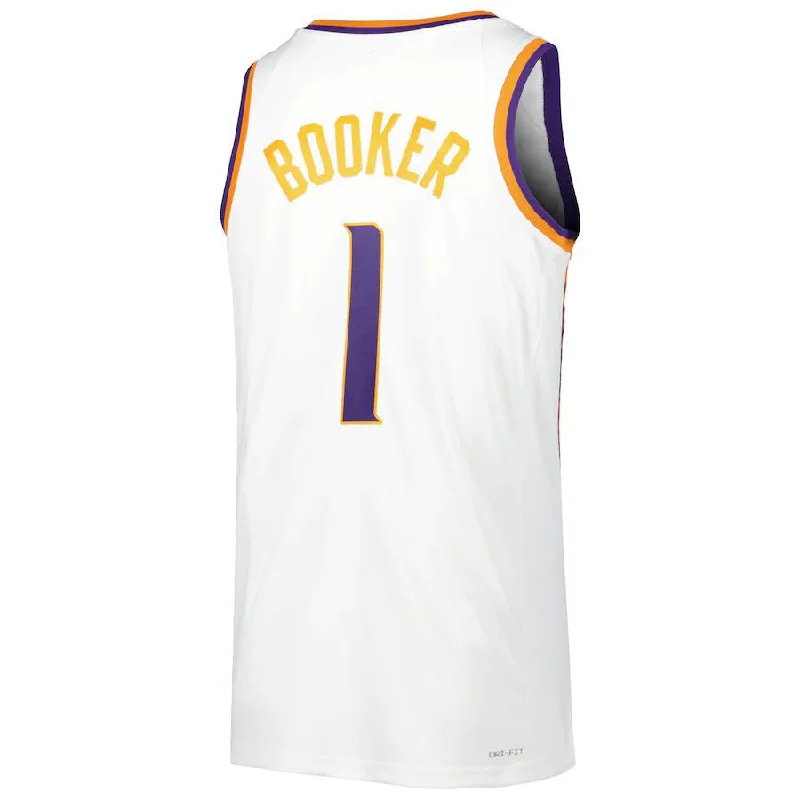 Basketball Jerseys for Kids with Adjustable Fit-P.Suns #1 Devin Booker Unisex 2022-23 Swingman Jersey White Association Edition Stitched American Basketball Jersey