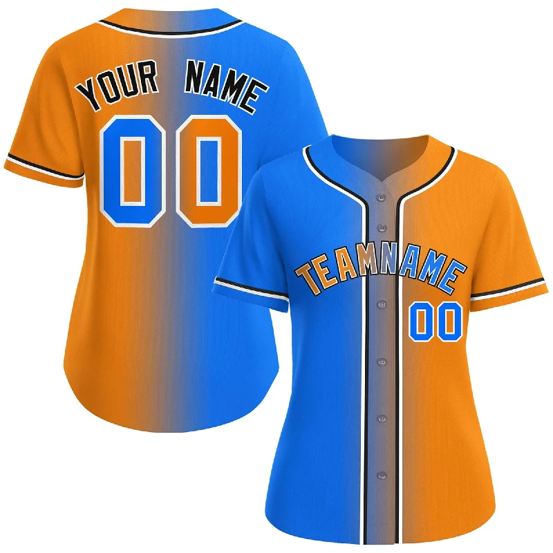 Baseball Jerseys with Heat-Pressed Numbers and Logos for Durability-Custom Light Blue Orange-White Gradient Fashion Baseball Jersey For Women