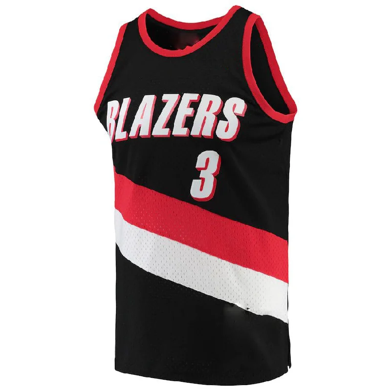 Basketball Jerseys with Tapered Sleeves for Stylish Fit-P.Trail Blazers #3 Damon Stoudamire Mitchell & Ness Hardwood Classics Swingman Jersey Black Stitched American Basketball Jersey