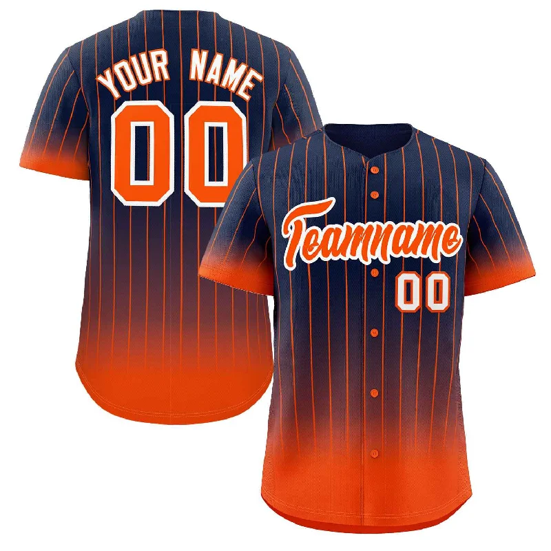 Baseball Jerseys with Zippered Neck for Versatility-Custom Navy Orange-White Gradient Stripe Fashion Authentic Baseball Jersey