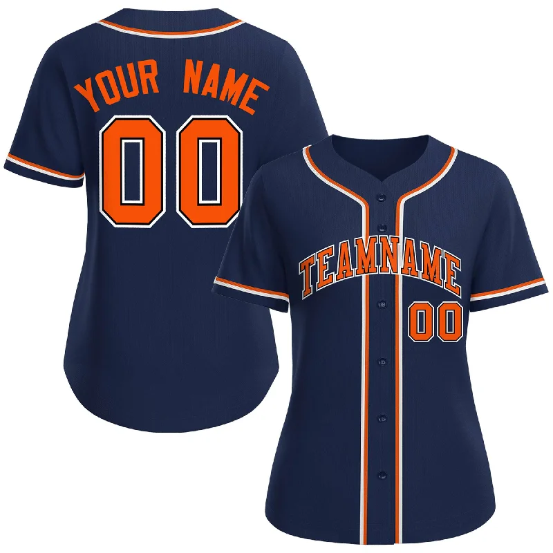 Baseball Jerseys with Ribbed Sleeves for Style and Fit-Custom Navy Orange-Black Classic Style Baseball Jersey For Women