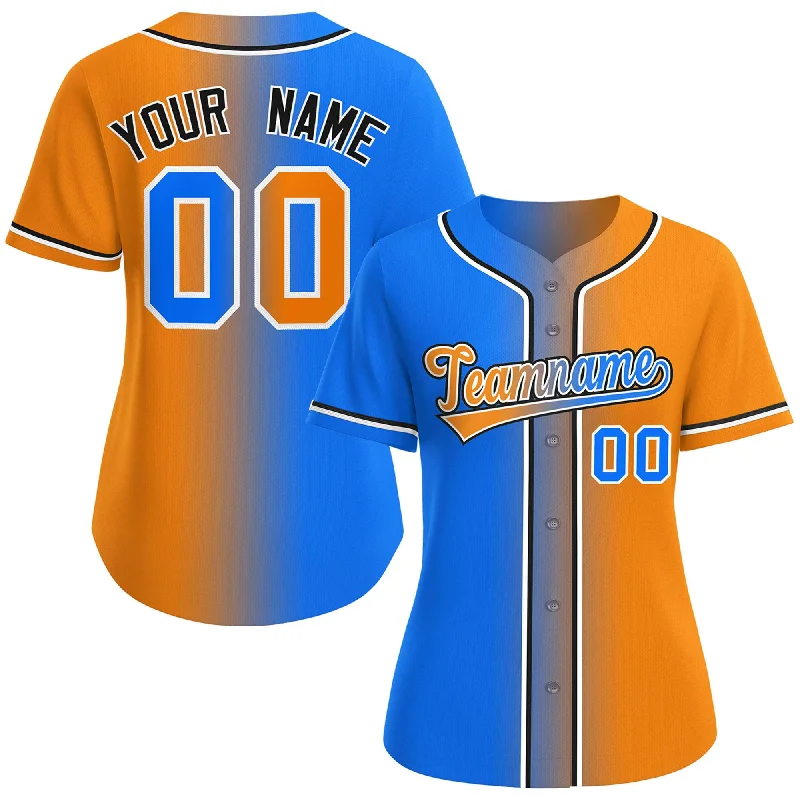 Baseball Jerseys with Custom Colors for Team Branding-Custom Light Blue Orange-White Gradient Fashion Baseball Jersey For Women