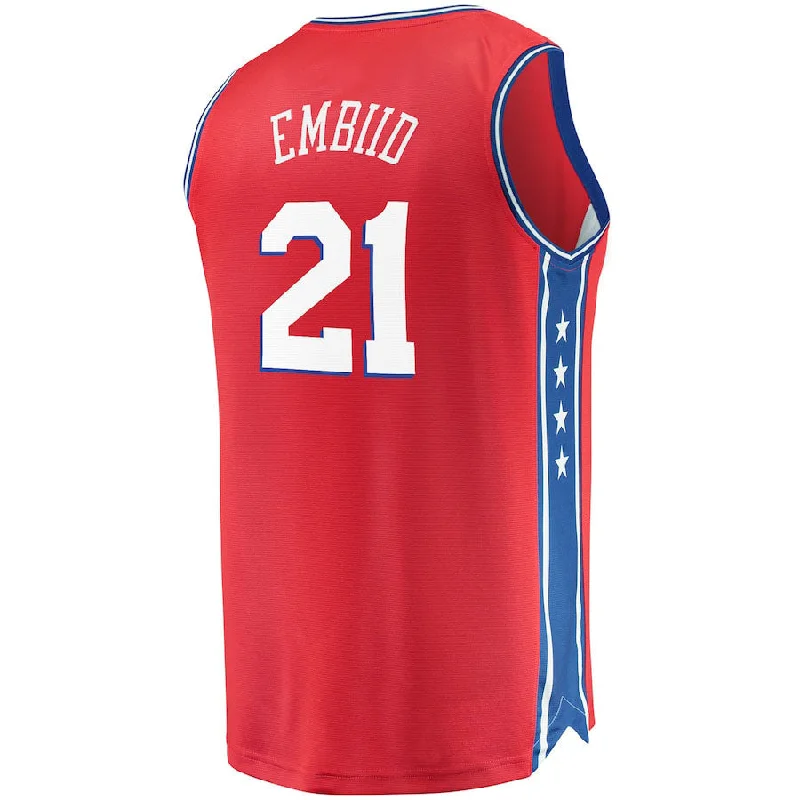 Basketball Jerseys for Kids with Adjustable Fit-PH.76ers #21 Joel Embiid Fanatics Branded Fast Break Replica Jersey Statement Edition  Red Stitched American Basketball Jersey