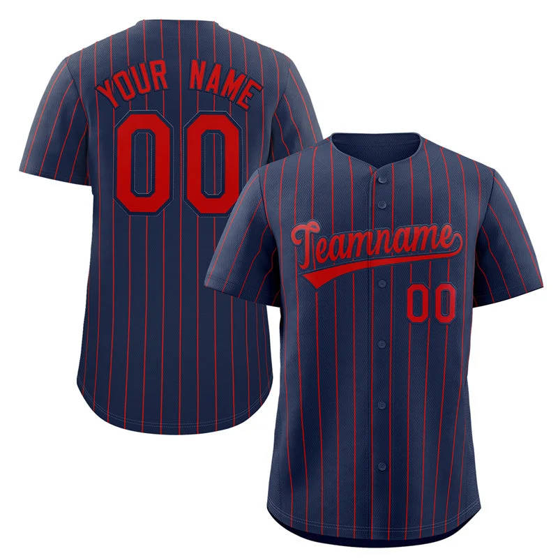 Baseball Jerseys with Soft Polyester Blend for Lightweight Feel-Custom Navy Red Stripe Fashion Authentic Baseball Jersey