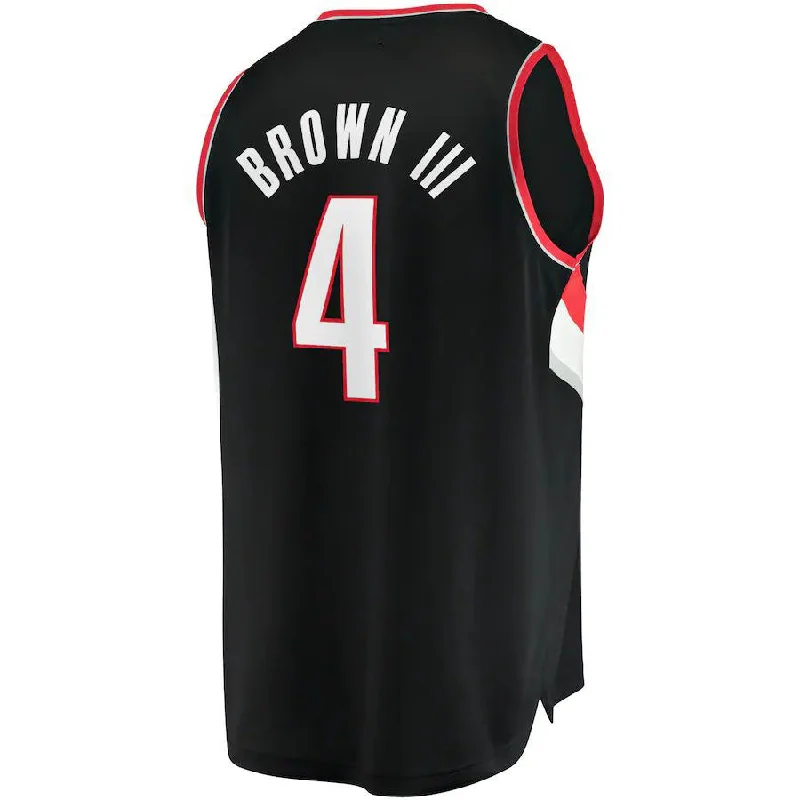 Basketball Jerseys with Sleeveless Design for Warm Weather-P.Trail Blazers #4 Greg Brown III Fanatics Branded 2021-22 Fast Break Replica Jersey Icon Edition Black Stitched American Basketball Jersey