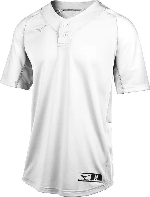 Baseball Jerseys with Quick-Release Zippers for Easy Removal-Mizuno Youth Aerolite 2-Button Baseball Jersey - White