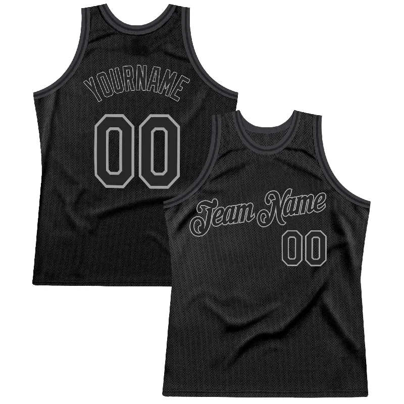 Basketball Jerseys with Quick-Release Zippers for Easy Removal-Custom Black Black-Gray Authentic Throwback Basketball Jersey