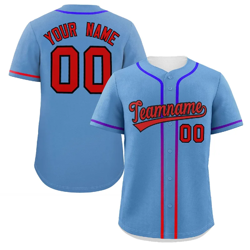 Baseball Jerseys with Durable Fabric for High-Performance Play-Custom Light Blue Red Personalized Gradient Ribbed Design Authentic Baseball Jersey