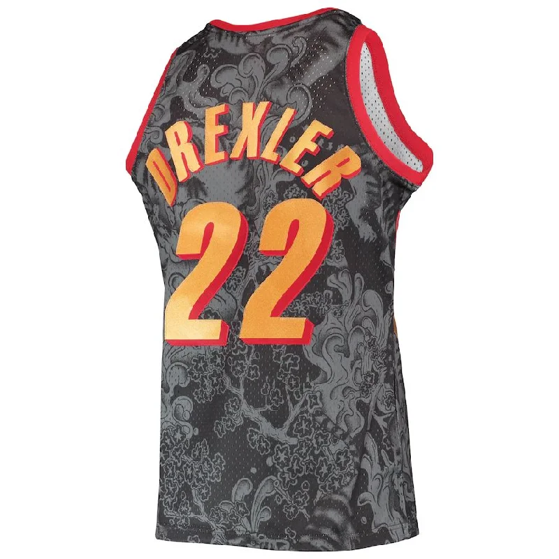 Basketball Jerseys with Tri-Blend Fabric for Soft Feel and Durability-P.Trail Blazers #22 Clyde Drexler Mitchell & Ness Hardwood Classics 1991-92 Lunar New Year Swingman Jersey Black Stitched American Basketball Jersey