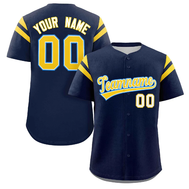 Baseball Jerseys with Tri-Blend Fabric for Soft Feel and Durability-Custom Navy Gold Classic Style Personalized Full Button Authentic Baseball Jersey