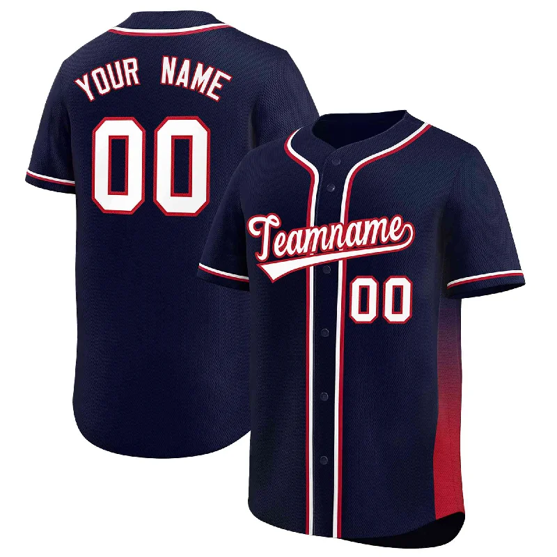 Baseball Jerseys with Slim Cut for Athletic Look-Custom Navy Red Personalized Gradient Side Design Authentic Baseball Jersey