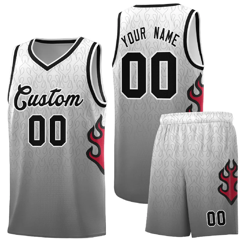 Basketball Jerseys with Elastic Cuffs for Snug Fit-Custom White Dark Gray-Black Flame Gradient Fashion Sports Uniform Basketball Jersey