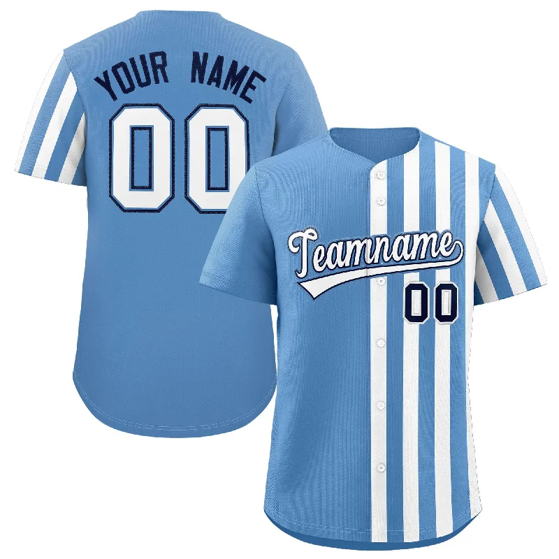 Baseball Jerseys with Custom Fit for Youth and Adults-Custom Lt Blue White Thick Stripe Fashion Design Authentic Baseball Jersey