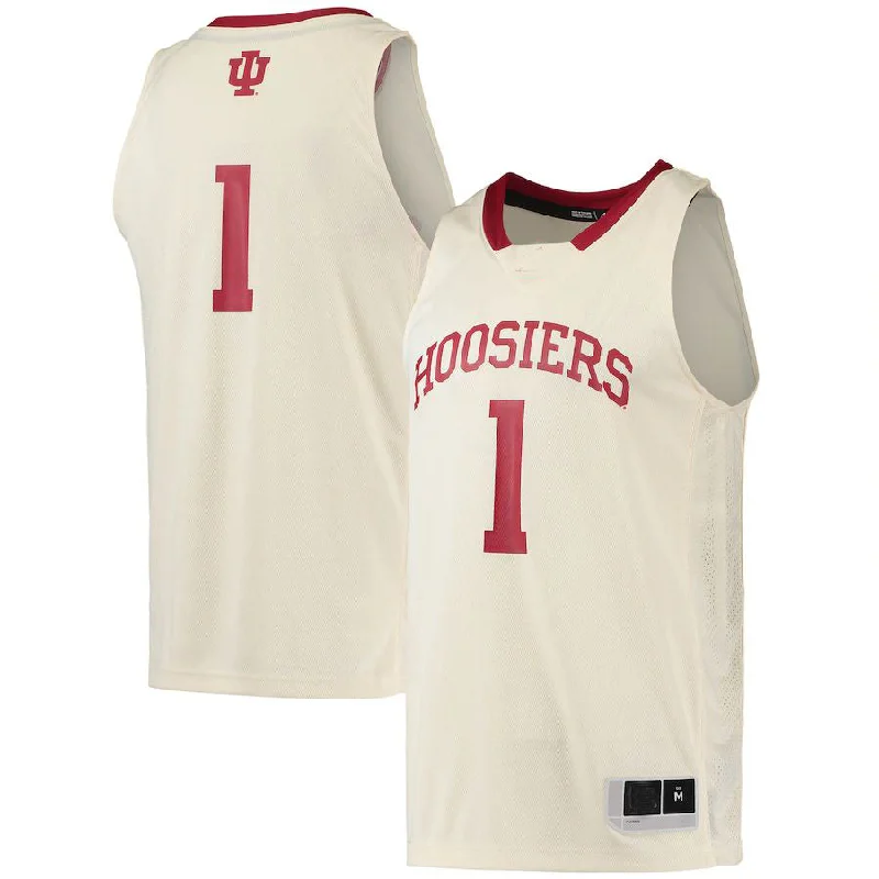 Basketball Jerseys with Full-Button Closure for Traditional Style-#1 IN. Hoosiers Swingman Team Basketball Jersey Cream Stitched American College Jerseys