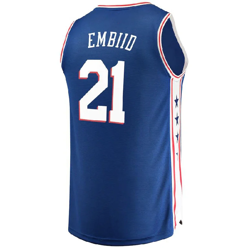 Personalized Basketball Jerseys for Players and Fans-PH.76ers #21 Joel Embiid Fanatics Branded Fast Break Replica Team Color Player Jersey Royal Icon Edition Stitched American Basketball Jersey