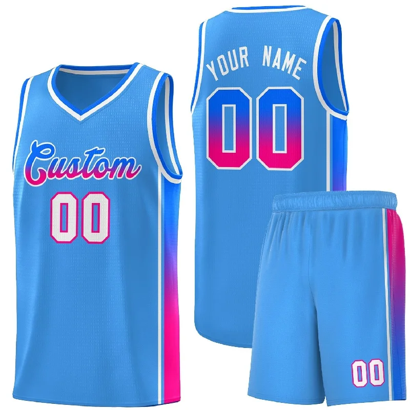 Basketball Jerseys with Quick-Dry Technology for Hot Weather Play-Custom Powder Blue Blue-Pink Gradient Fashion Sports Uniform Basketball Jersey