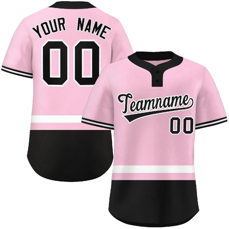 Baseball Jerseys with Customizable Sleeve Length for Different Looks-Custom Light Pink White-Black Color Block Personalized Authentic Two-Button Baseball Jersey