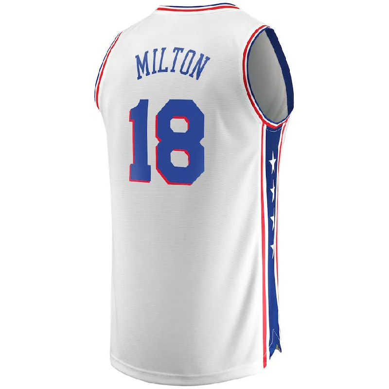 Basketball Jerseys with Large Team Logos for Strong Identity-PH.76ers #18 Shake Milton Fanatics Branded  Fast Break Replica Player Jersey Association Edition White Stitched American Basketball Jersey