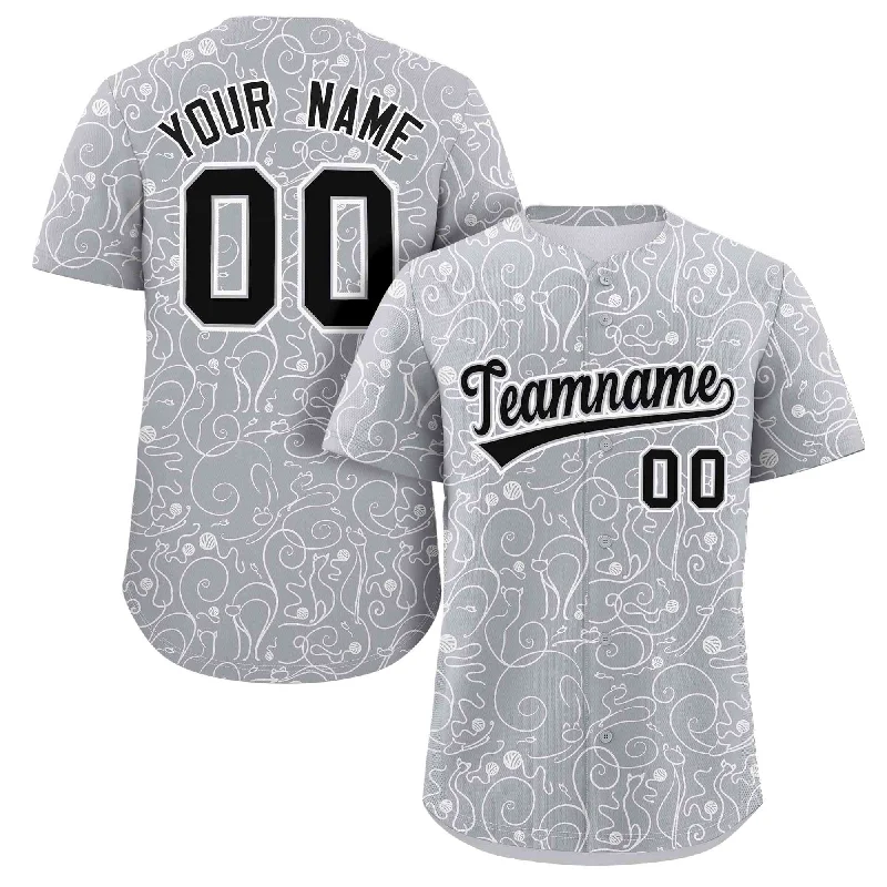 Baseball Jerseys with Anti-Chafe Seams for Comfort-Custom Light Gray White Line Art Graffiti Pattern Design Authentic Baseball Jersey