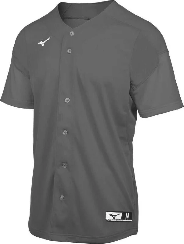 Baseball Jerseys with Heat-Transfer Numbers for Modern Appeal-Mizuno Aerolite Full Button Baseball Jersey - Charcoal