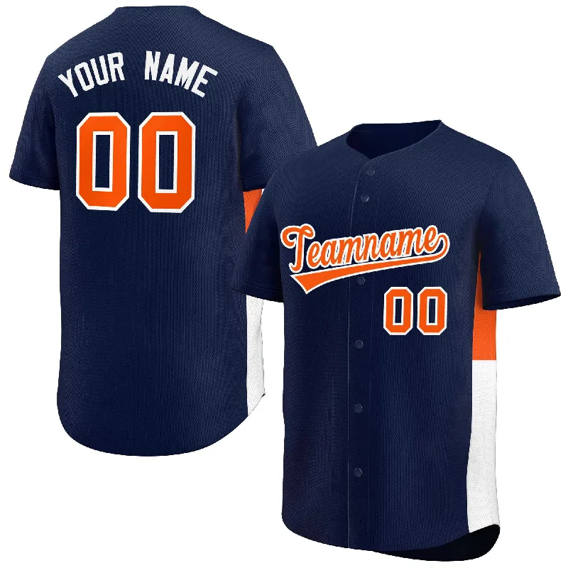 Baseball Jerseys with All-Over Stretch for Easy Movement-Custom Navy Orange-White Personalized Side Two-Tone Design Authentic Baseball Jersey