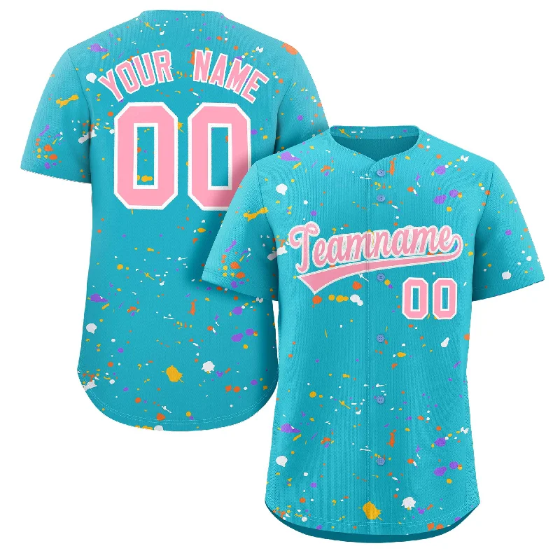 Baseball Jerseys with Customizable Sleeve Length for Different Looks-Custom Light Blue Pink-White Splash Graffiti Pattern Authentic Baseball Jersey