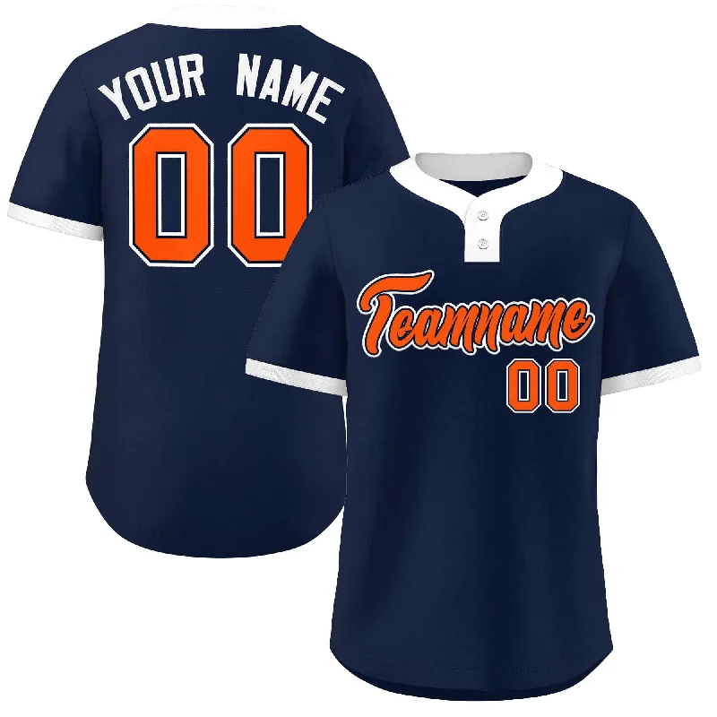 Baseball Jerseys with Breathable Mesh Panels for Ventilation-Custom Navy Orange-White Classic Style Authentic Two-Button Baseball Jersey