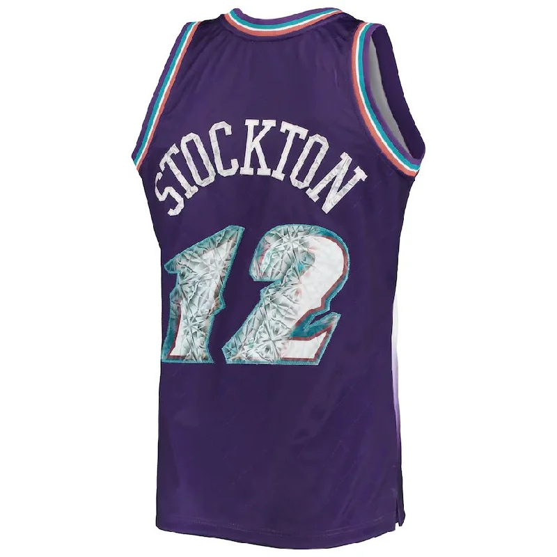 Basketball Jerseys with Lightweight Polyester Fabric for Breathability-U.Jazz #12 John Stockton Mitchell & Ness 1996-97 Hardwood Classics  75th Anniversary Diamond Swingman Jersey Purple Stitched American Basketball Jersey