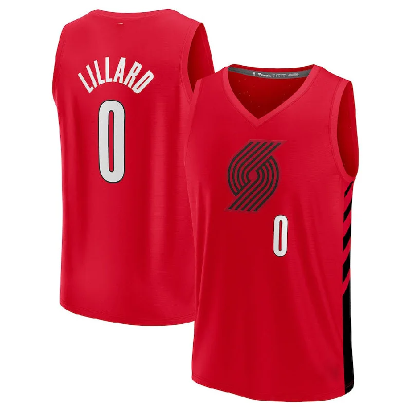 Basketball Jerseys with T-Shirt Style for Casual Look-P.Trail Blazers #0 Damian Lillard Fanatics Branded 2022-23 Fast Break Jersey Statement Edition Red Stitched American Basketball Jersey