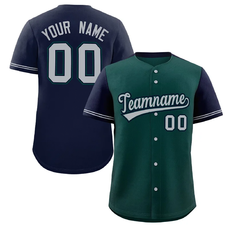 Baseball Jerseys with Contrast Collar for Stylish Touch-Custom Midnight Green Navy Color Block Personalized Raglan Sleeves Authentic Baseball Jersey