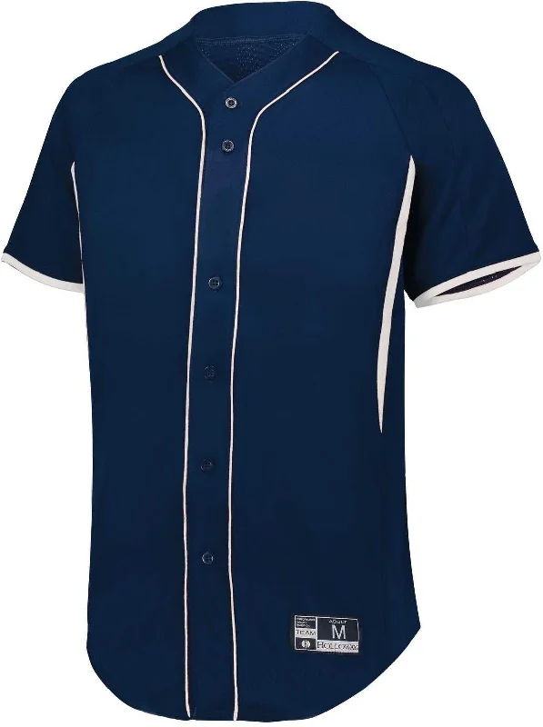 Baseball Jerseys with Ribbed Collar for Secure Fit-Holloway 221025 Game7 Full-Button Baseball Jersey - Navy White