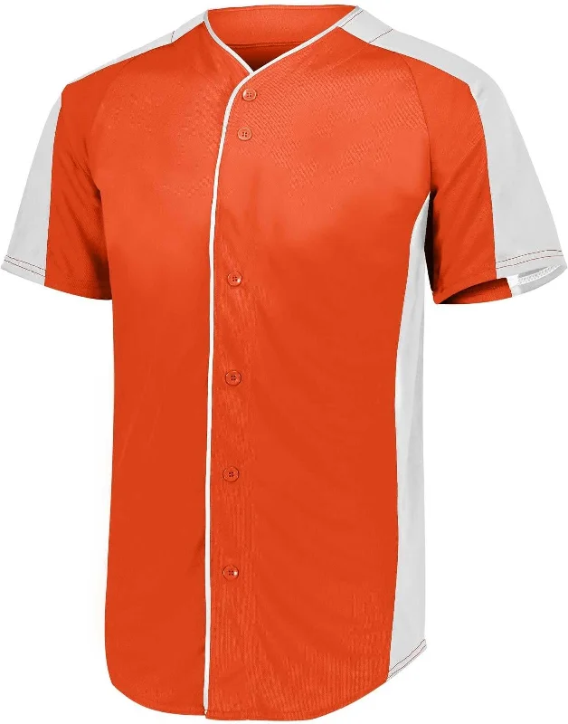 Baseball Jerseys for Kids with Adjustable Fit-Augusta 1656 Youth Full-Button Baseball Jersey - Orange White