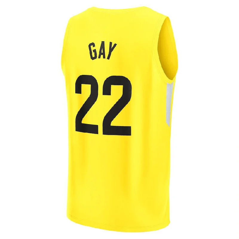 Basketball Jerseys with Custom Fit for Youth and Adults-U.Jazz #22 Rudy Gay Fanatics Branded 2022-23 Fast Break Replica Player Jersey Icon Edition Yellow Stitched American Basketball Jersey