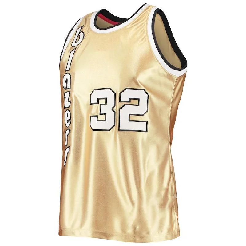 Basketball Jerseys with Piping for Traditional Style-P.Trail Blazers #32 Bill Walton Mitchell & Ness 75th Anniversary 1976-77 Hardwood Classics Swingman Jersey Gold Stitched American Basketball Jersey