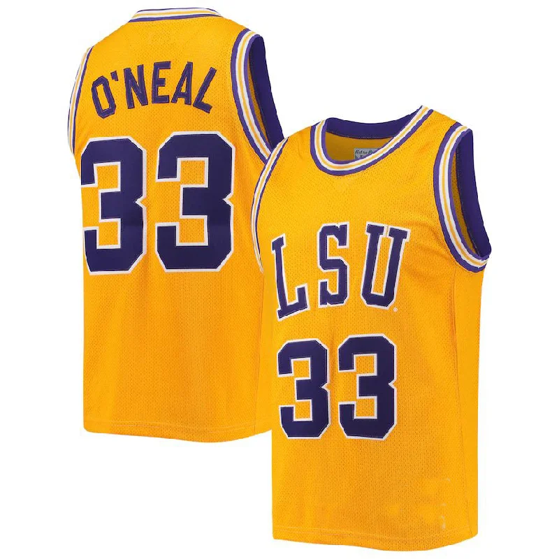 Basketball Jerseys with Side Panels for Stylish Look-L.Tigers #33 Shaquille O'Neal Original Retro Brand Commemorative Classic Gold Basketball Jersey Stitched American College Jerseys