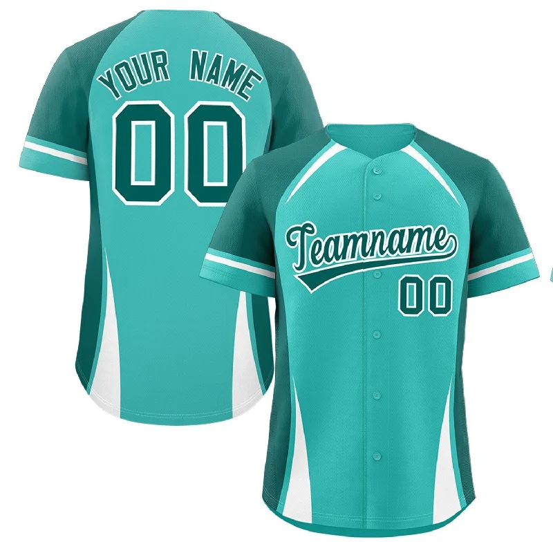 Baseball Jerseys with V-Neck Design for Classic Fit-Custom Light Green Aqua-White Personalized Color Block Authentic Baseball Jersey